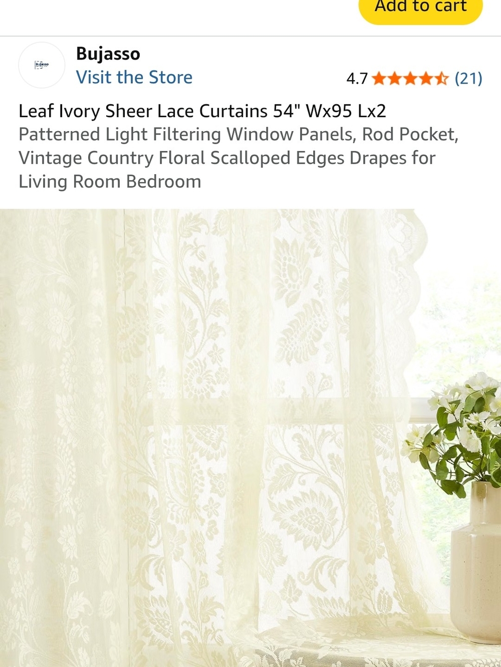 Ivory Sheer Lace Curtains - Light Filtering Floral Panels